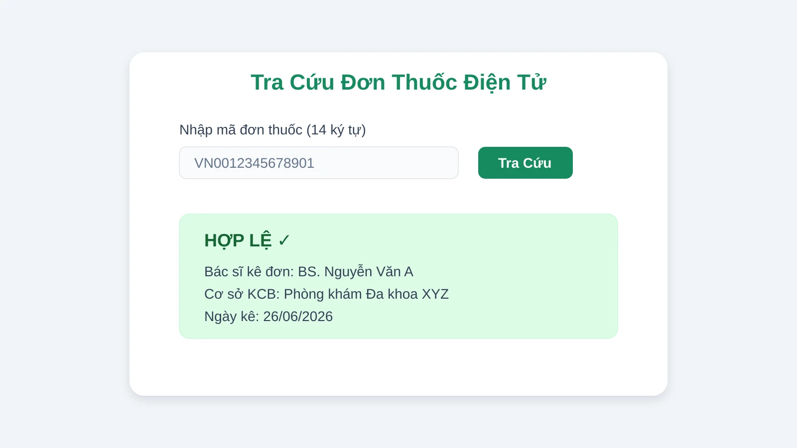 Giao diện tra cứu đơn thuốc điện tử trên cổng thông tin quốc gia