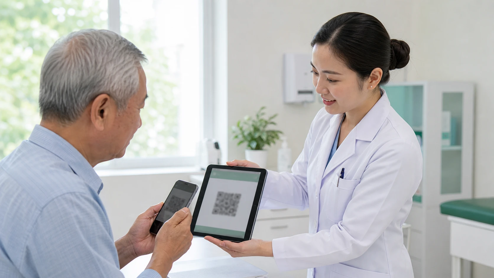 Bác sĩ gửi đơn thuốc điện tử lên Hệ thống Đơn thuốc Quốc gia và chia sẻ mã QR cho người bệnh tại phòng khám