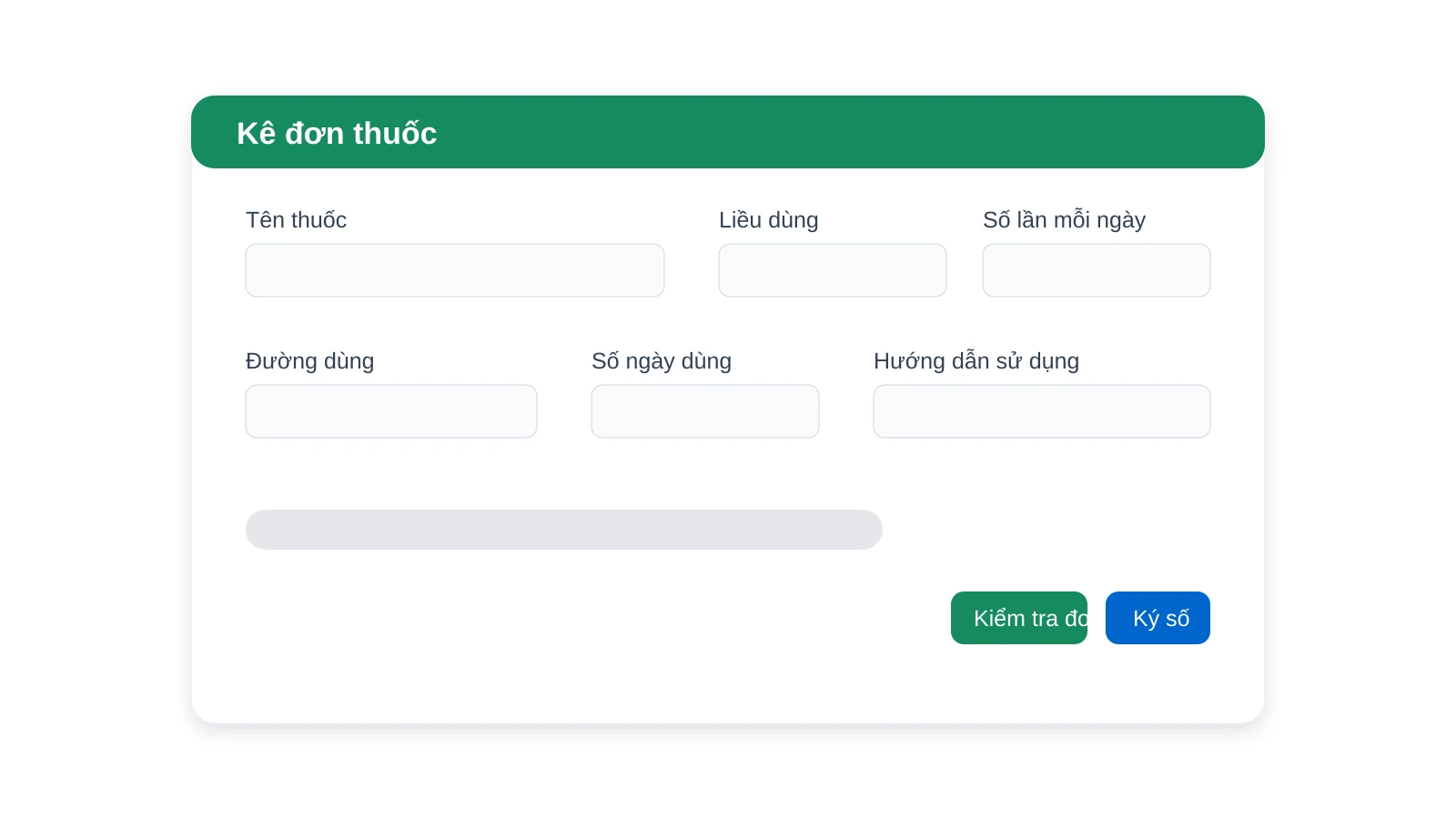 Màn hình kê đơn thuốc điện tử trên phần mềm HIS với các trường tên thuốc, liều dùng và hướng dẫn sử dụng