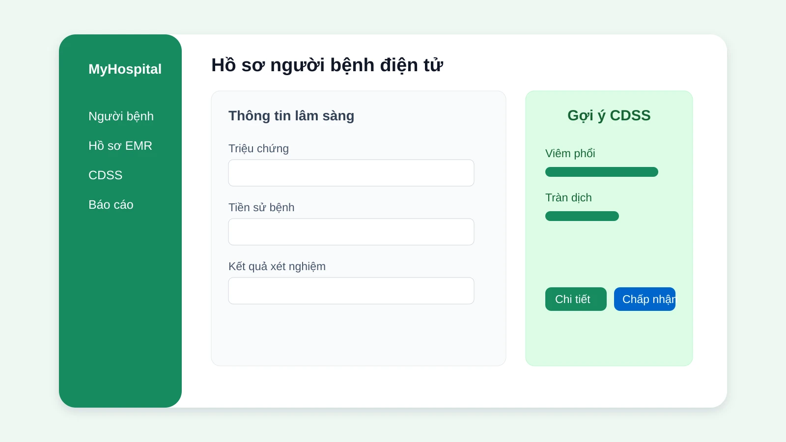 Giao diện MyHospital EMR tích hợp module CDSS hỗ trợ chẩn đoán
