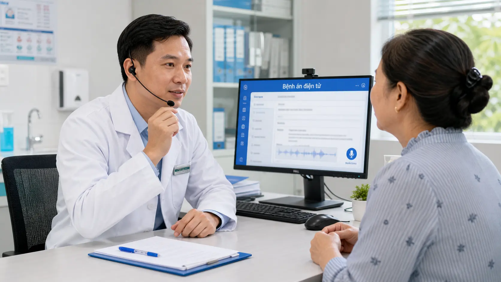 Bác sĩ ghi bệnh án bằng giọng nói khi quan sát người bệnh