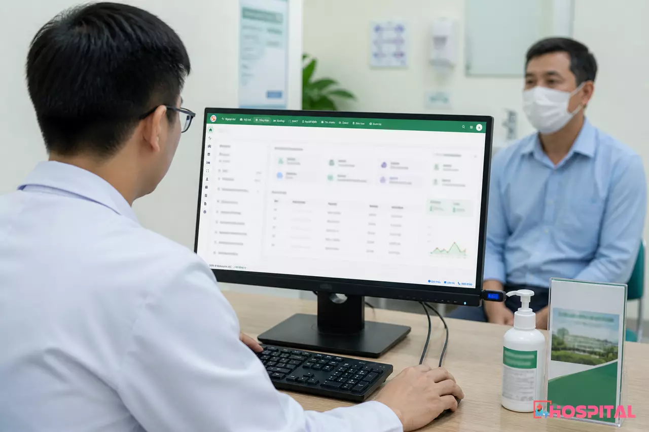 Bác sĩ cắm chữ ký số khi kê đơn thuốc điện tử tại phòng khám
