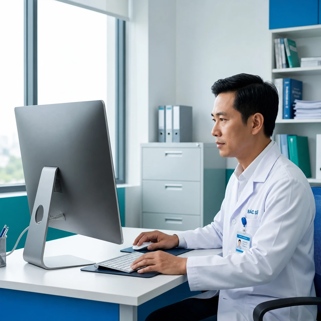 Bác sĩ truy cập bệnh án điện tử EMR trên hệ thống HIS trong một bệnh viện