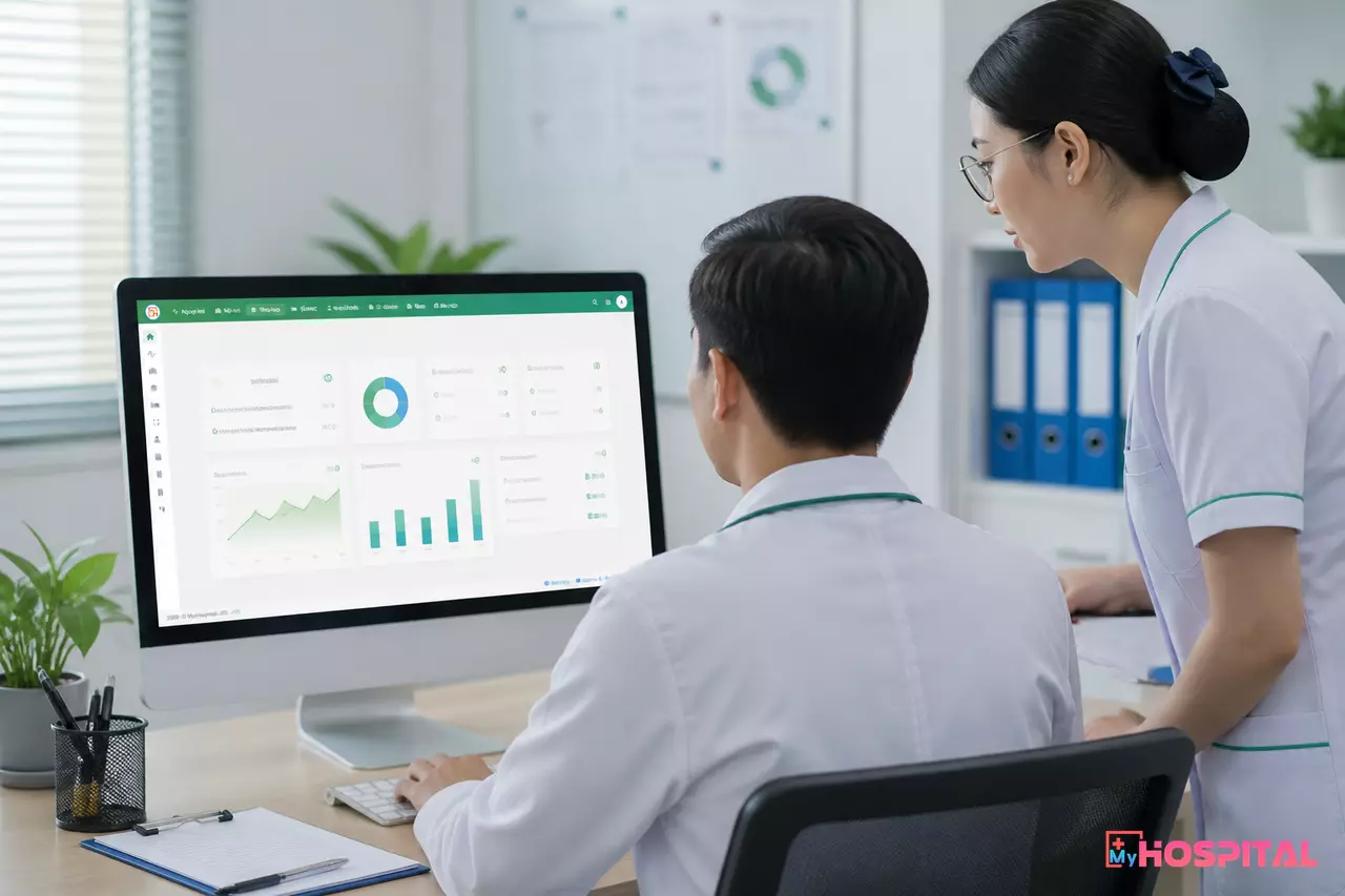 Trưởng phòng tài chính kế toán xem báo cáo doanh thu bệnh viện trực tiếp trên phần mềm HIS