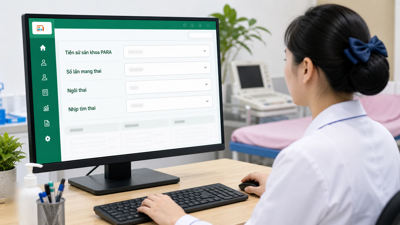 Giao diện bệnh án điện tử sản phụ khoa trên phần mềm HIS với các trường PARA và theo dõi thai kỳ