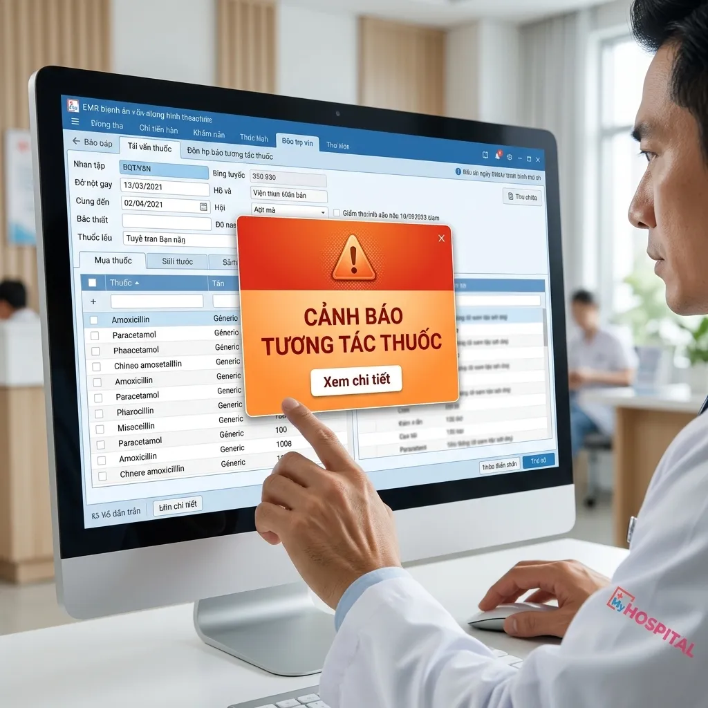 Giao diện cảnh báo tương tác thuốc trên bệnh án điện tử