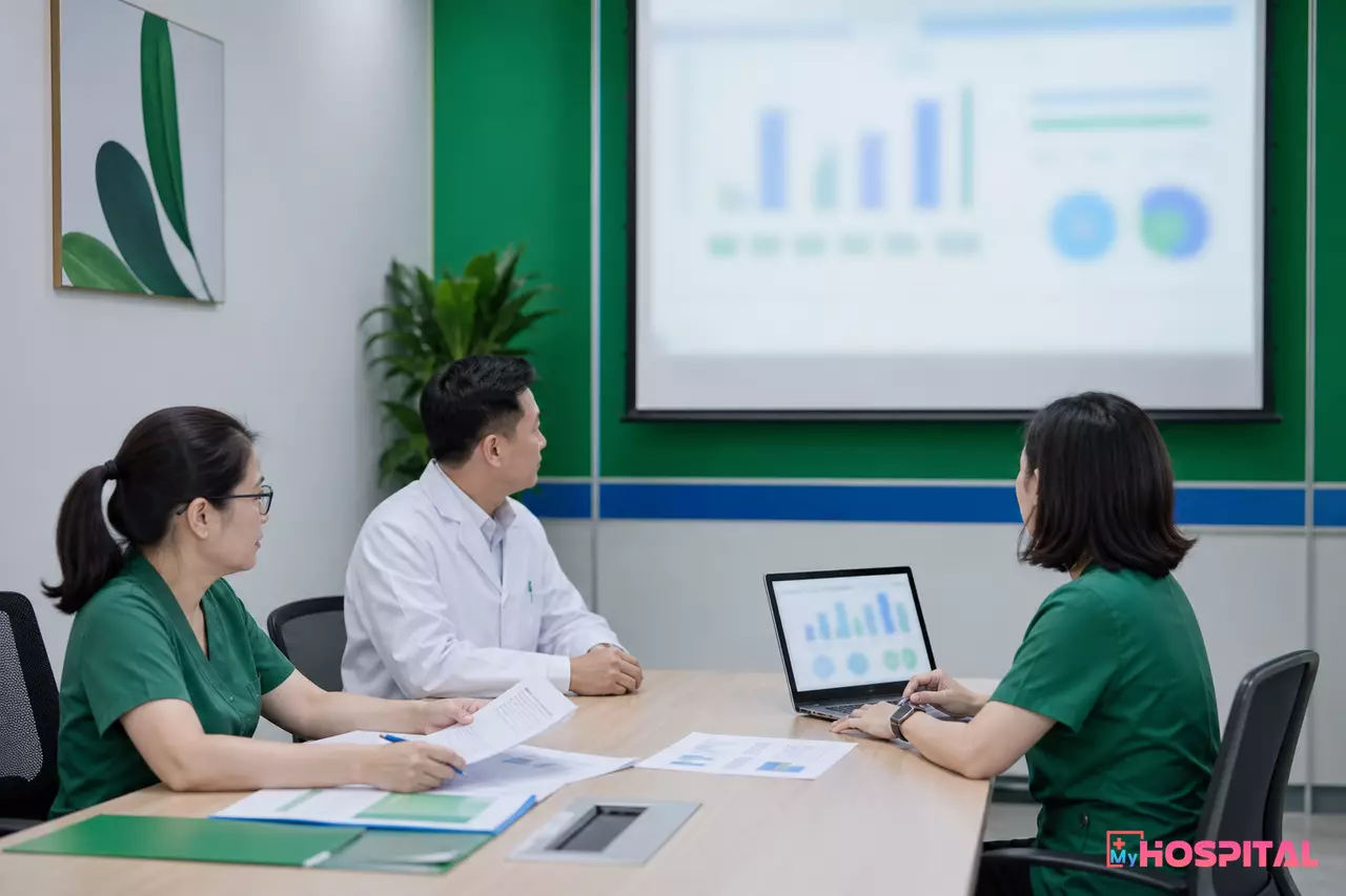 Kế toán trưởng, trưởng phòng kế hoạch và trưởng khoa thống nhất định nghĩa chỉ số trong buổi họp