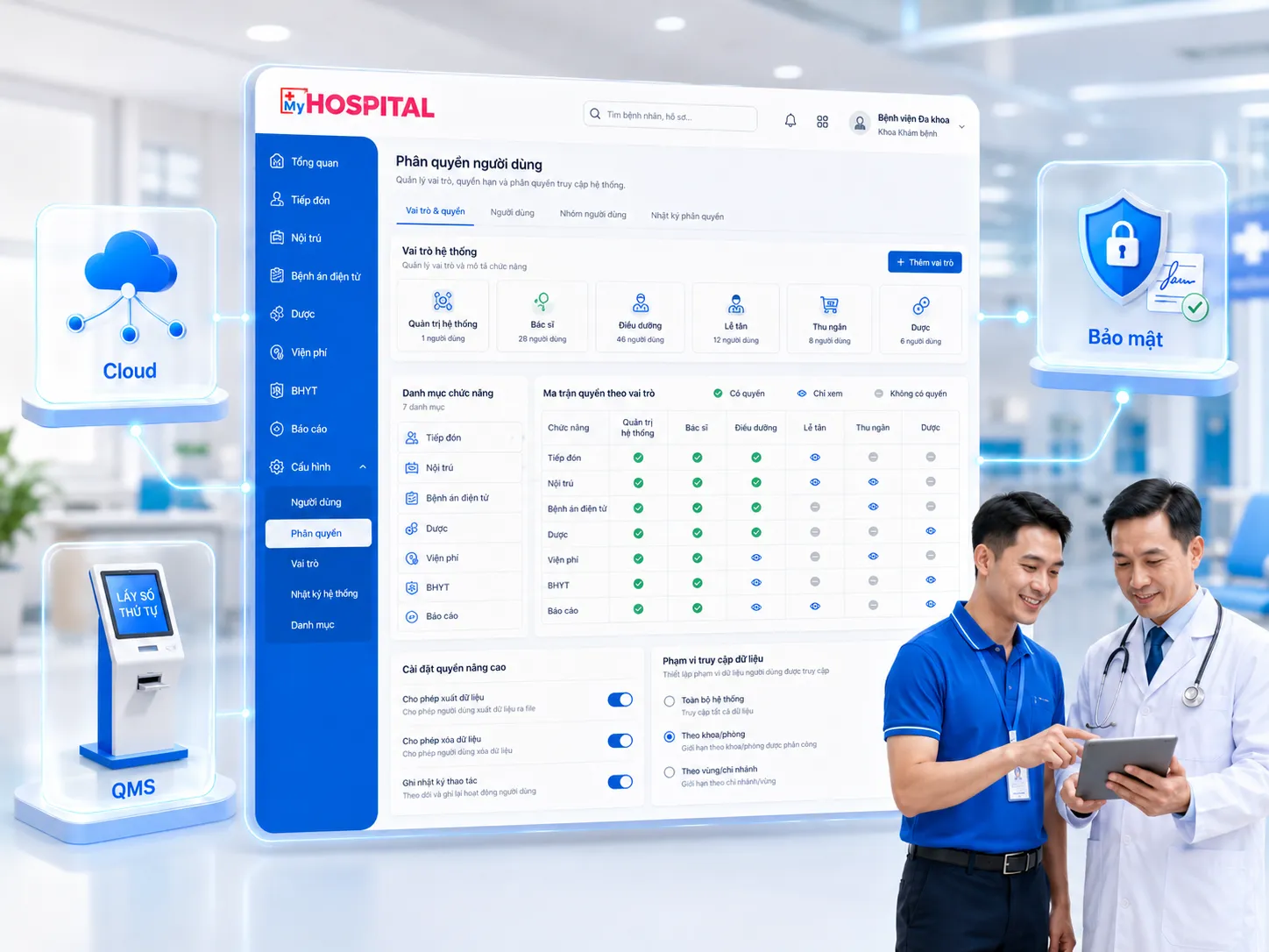 Dashboard phân quyền và nhật ký truy cập hệ thống HIS MyHospital