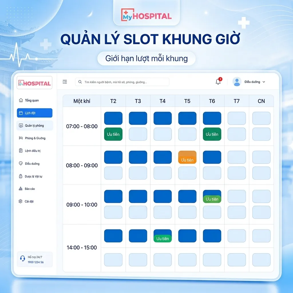 Bảng quản lý slot khung giờ đặt lịch khám online giúp san tải lượng người bệnh trong ngày