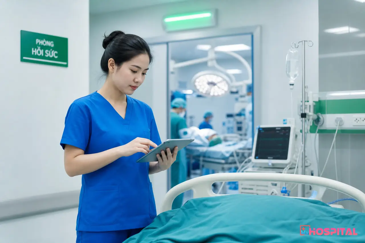 Điều dưỡng ghi giờ bàn giao người bệnh từ phòng phẫu thuật sang khu hồi sức