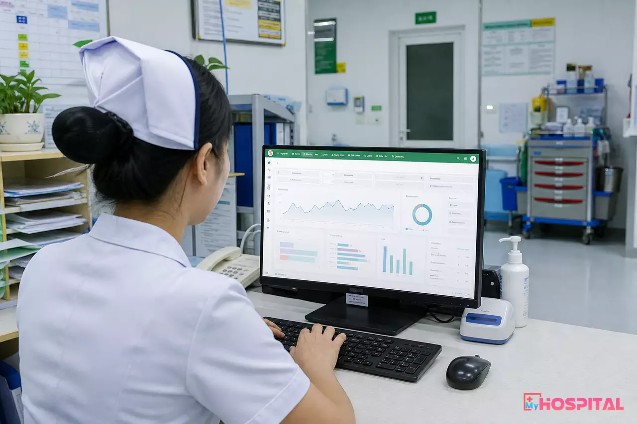 Bác sĩ ra y lệnh điện tử và điều dưỡng nhận thông báo trên màn hình