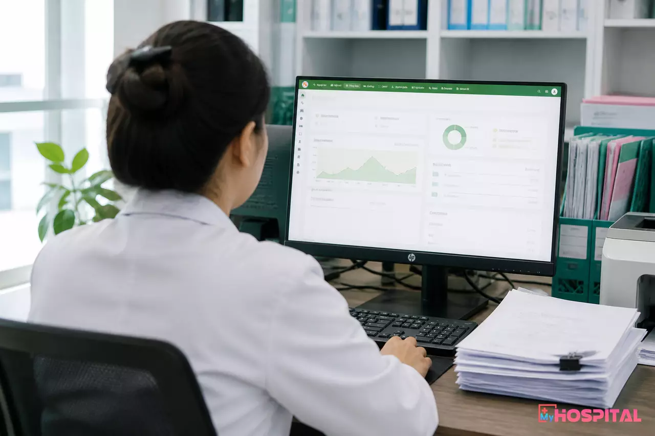 Kế toán viện phí đối chiếu bảng kê chi phí trước khi khóa hồ sơ và gửi dữ liệu XML