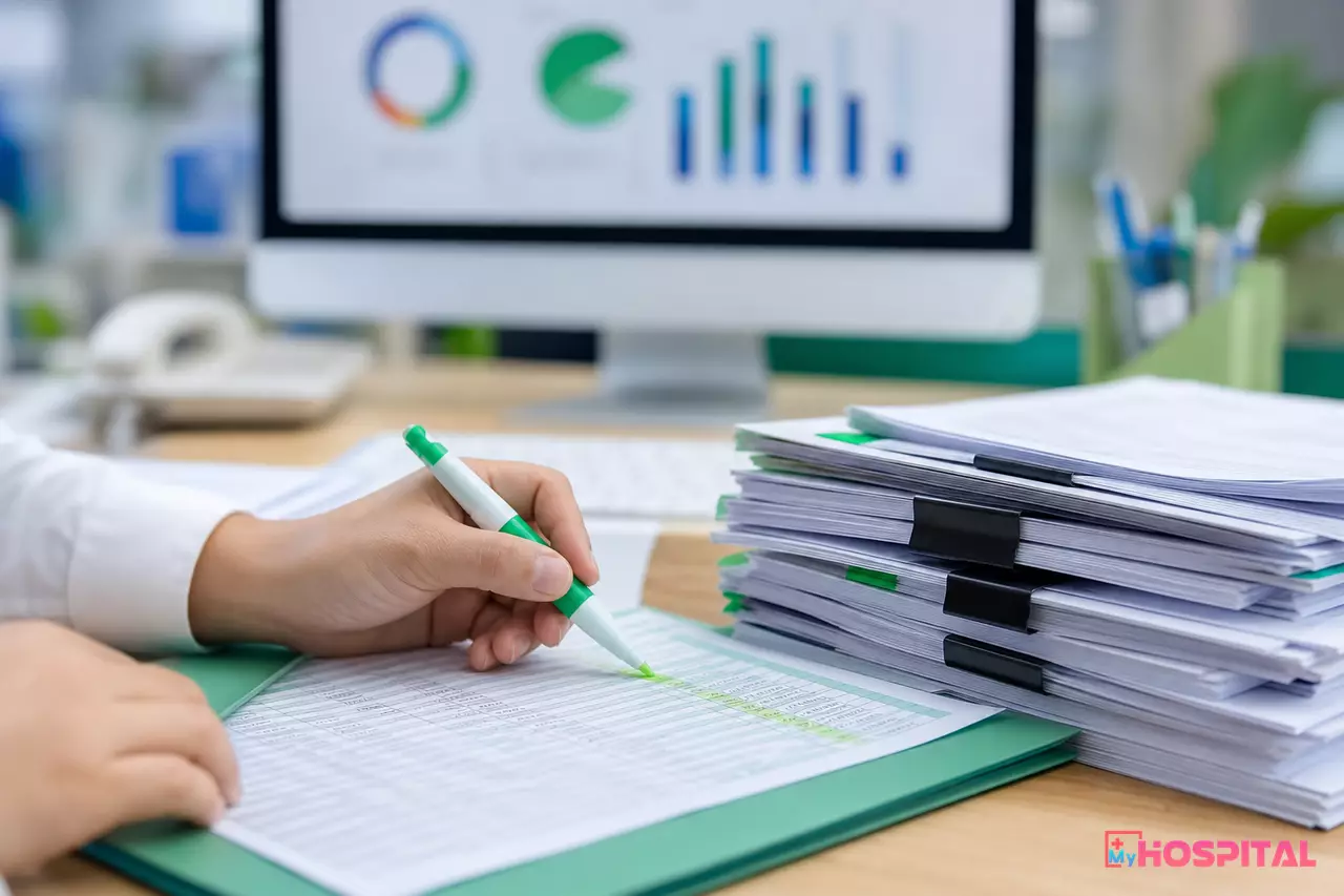 Kế toán đối chiếu chứng từ viện phí giấy với dữ liệu điện tử trước khi vào sổ