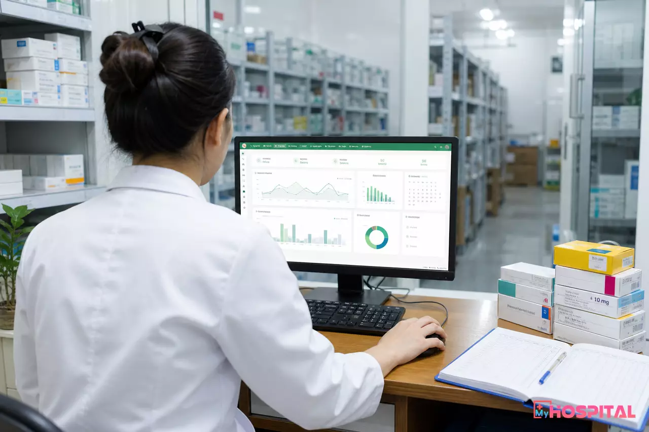 Dược sĩ đối chiếu số liệu kiểm kê ngay tại kho dược