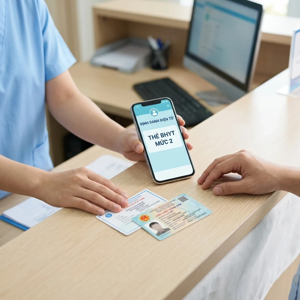 Đối chiếu thẻ BHYT và VNeID mức 2 khi tiếp đón