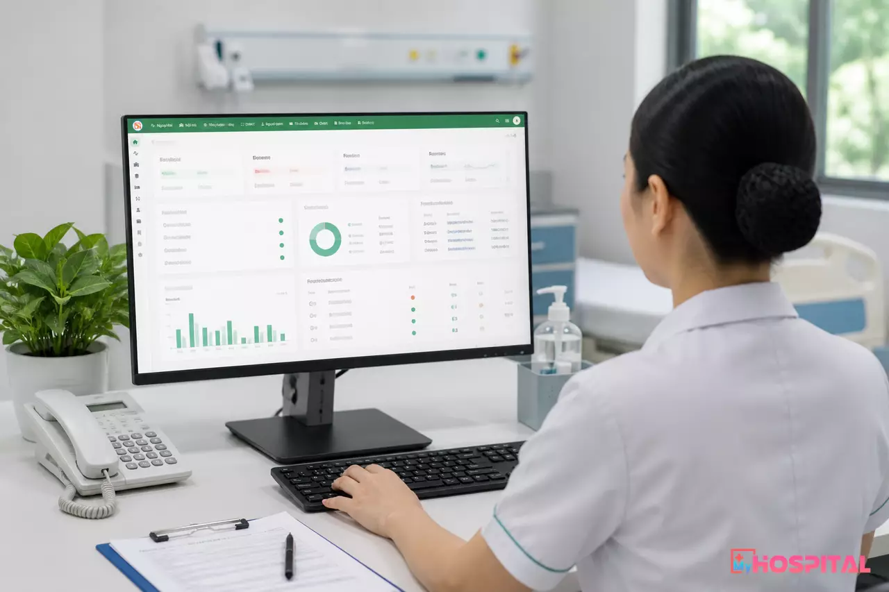 Điều dưỡng đối chiếu vòng tay định danh người bệnh trước khi phát thuốc
