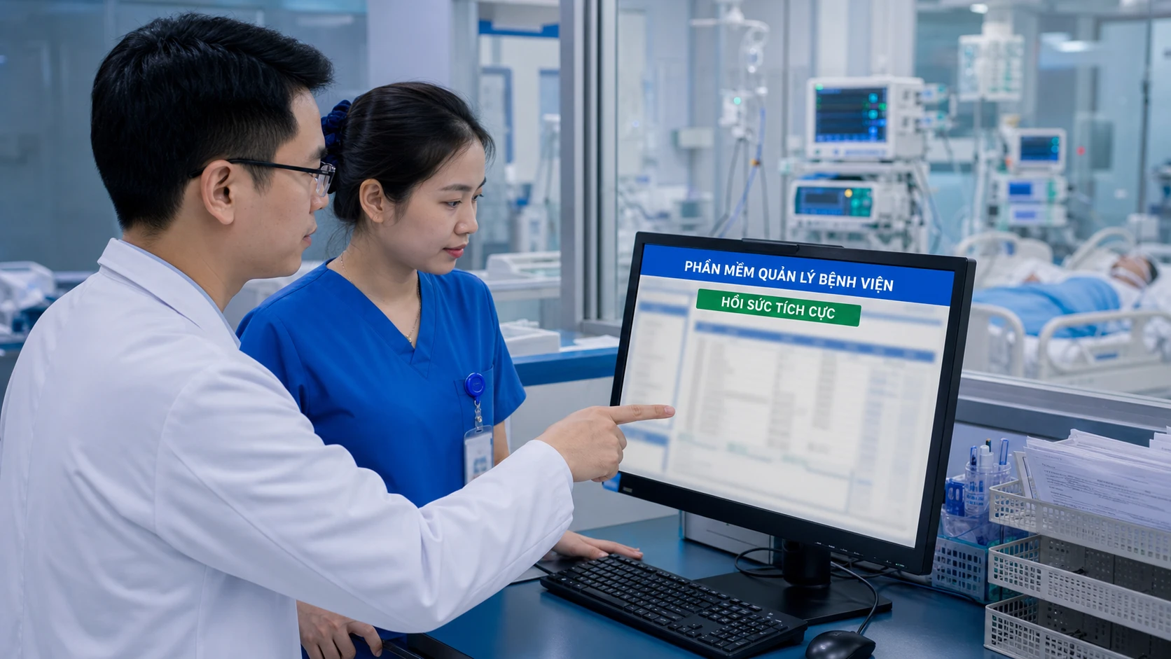 Bác sĩ và điều dưỡng ICU dùng phần mềm quản lý bệnh viện MyHospital