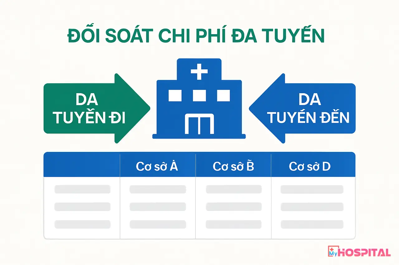 Màn hình HIS đối soát báo cáo chi phí đa tuyến theo từng cơ sở đối tác