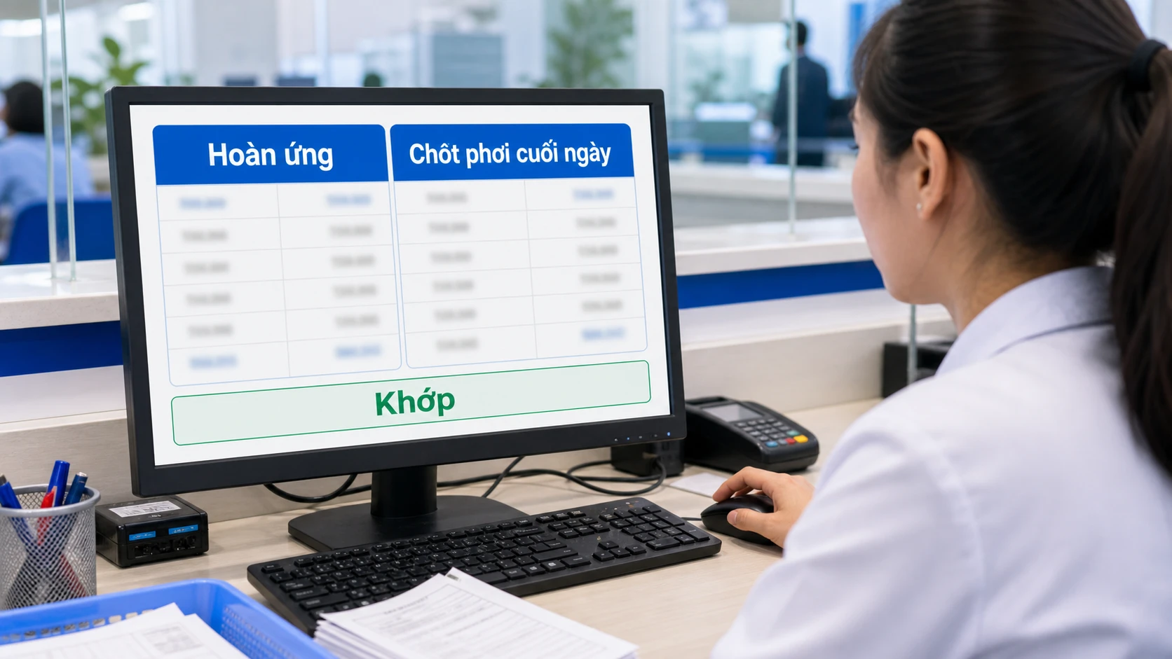 Màn hình đối soát khoản hoàn ứng với chốt phơi cuối ngày