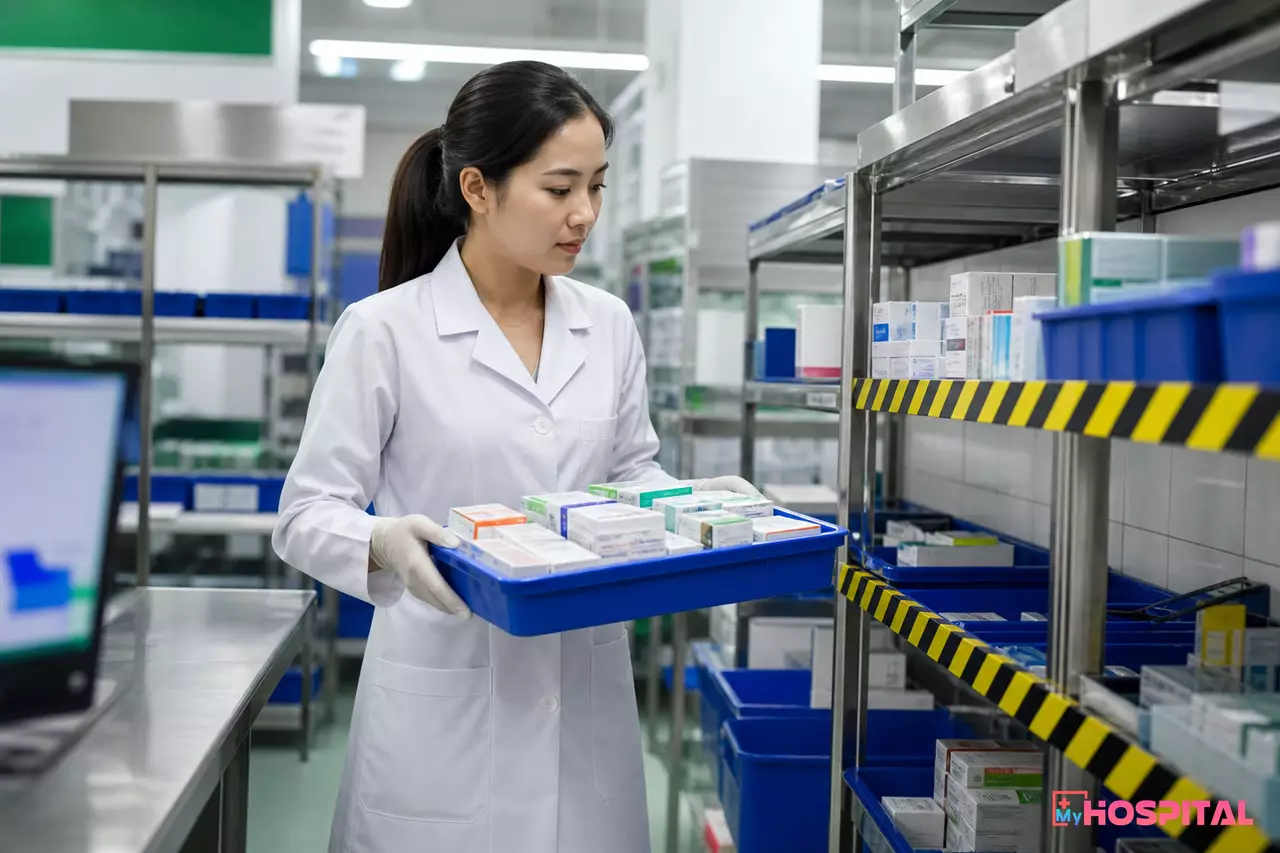 Dược sĩ cách ly thuốc bị thu hồi tại khu vực biệt trữ trong kho dược bệnh viện