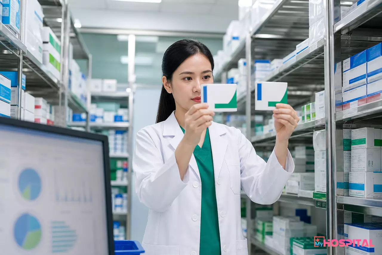 Dược sĩ so sánh hai hộp thuốc cùng loại để tìm điểm khác biệt trên bao bì