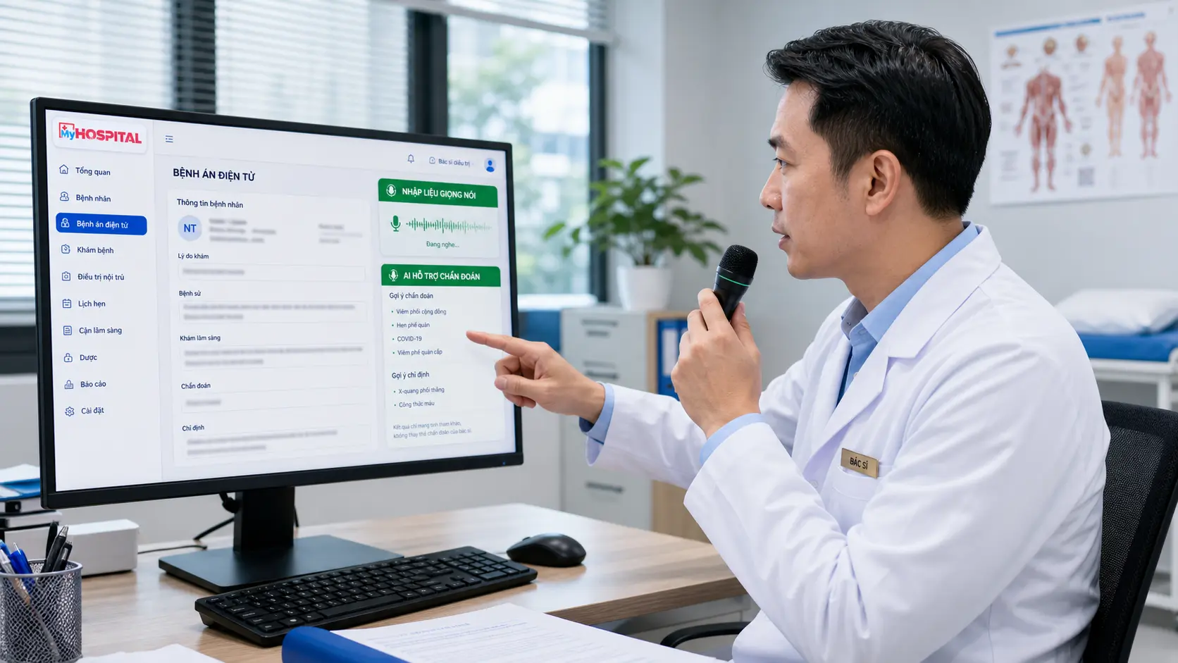 EMR MyHospital nhập liệu giọng nói và AI hỗ trợ chẩn đoán