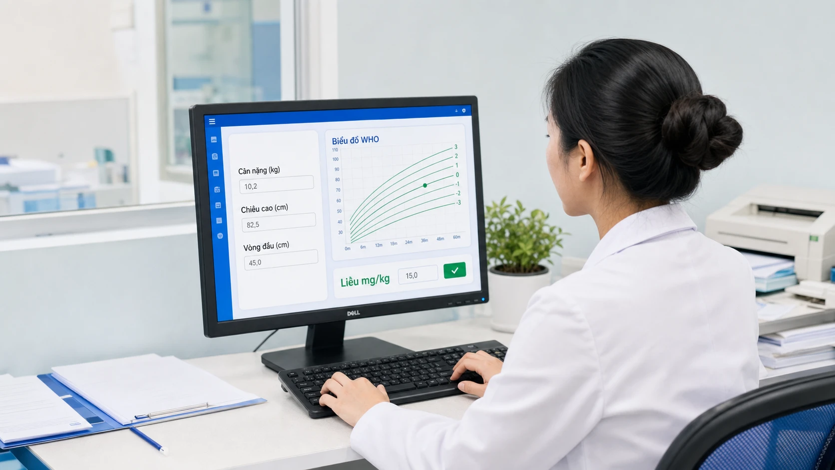 Bac si nhi nhap bệnh án điện tử Nhi khoa - bieu do WHO va tinh lieu mg/kg