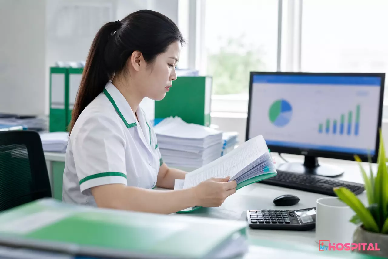Kế toán viện phí đối chiếu danh sách đoàn khám sức khỏe để gạch nợ lô tổng