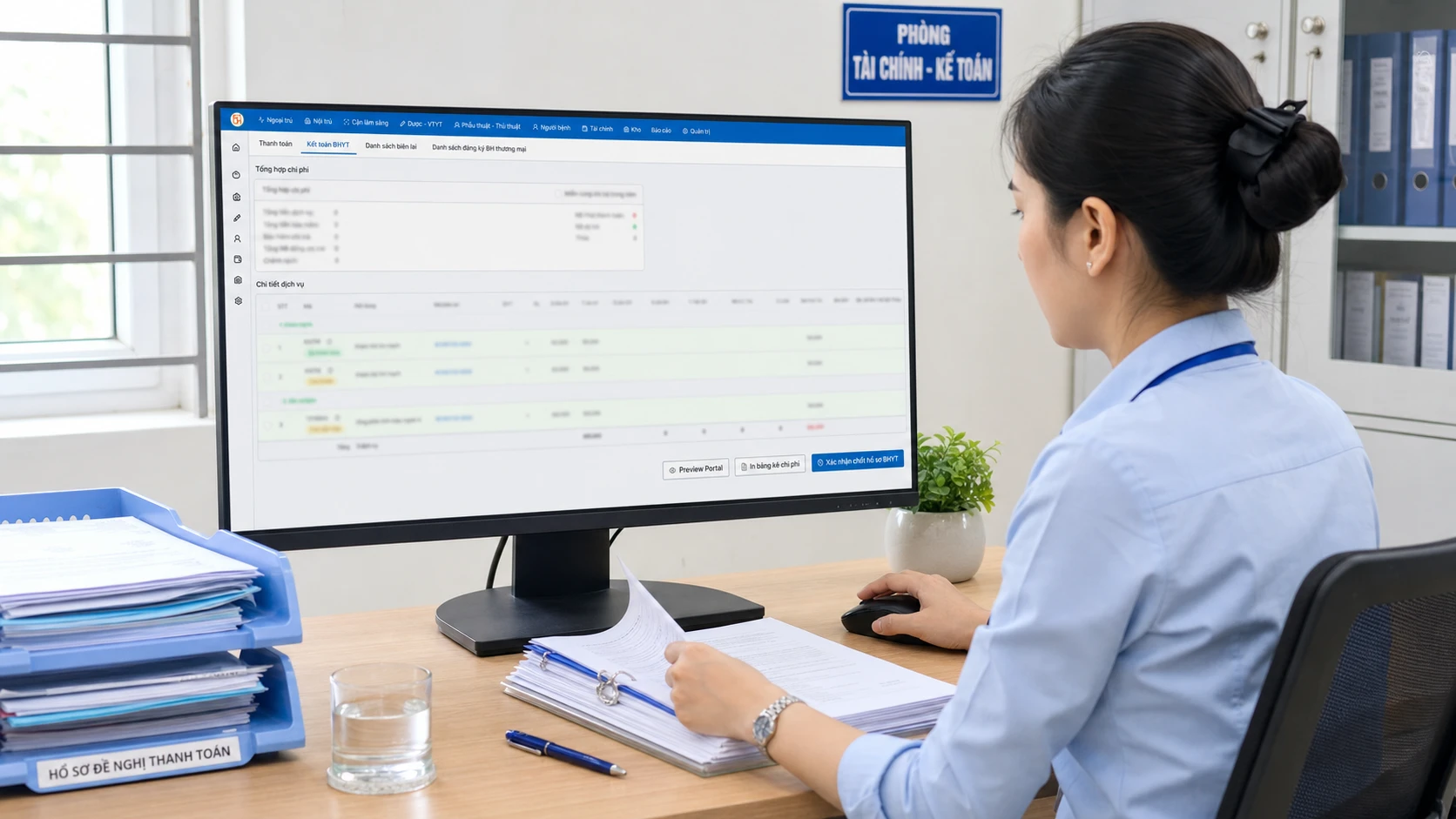 Cán bộ rà soát hồ sơ giám định điện tử BHYT