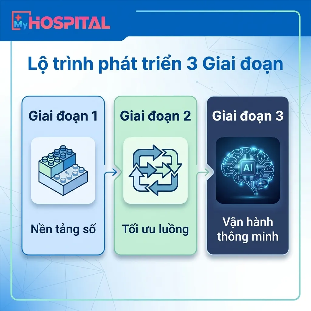 Lộ trình 3 giai đoạn số hóa tiếp đón bệnh viện để giảm thời gian chờ khám bệnh từ 0-12 tháng