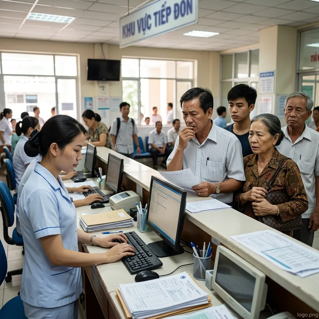 Nhân viên tiếp đón nhập liệu thủ công tại quầy bệnh viện - nguyên nhân chính gây chờ lâu khi khám