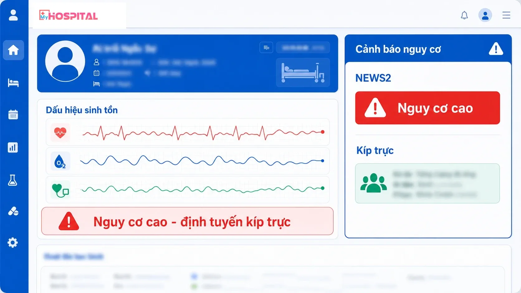 Giao diện AI cảnh báo nguy cơ lâm sàng trong phần mềm HIS MyHospital