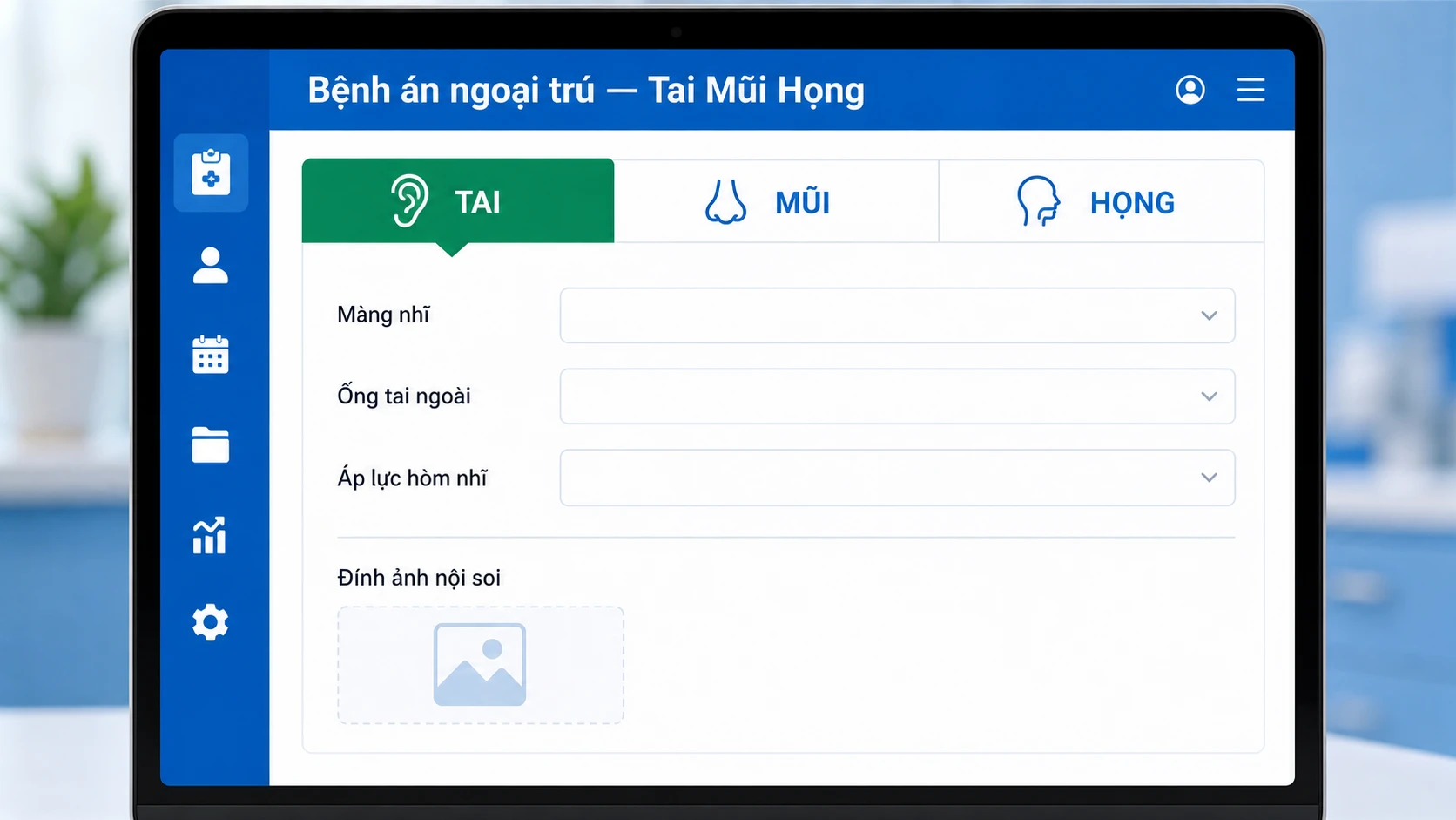 Giao diện EMR TMH 3 tab TAI - MŨI - HỌNG trên MyHospital