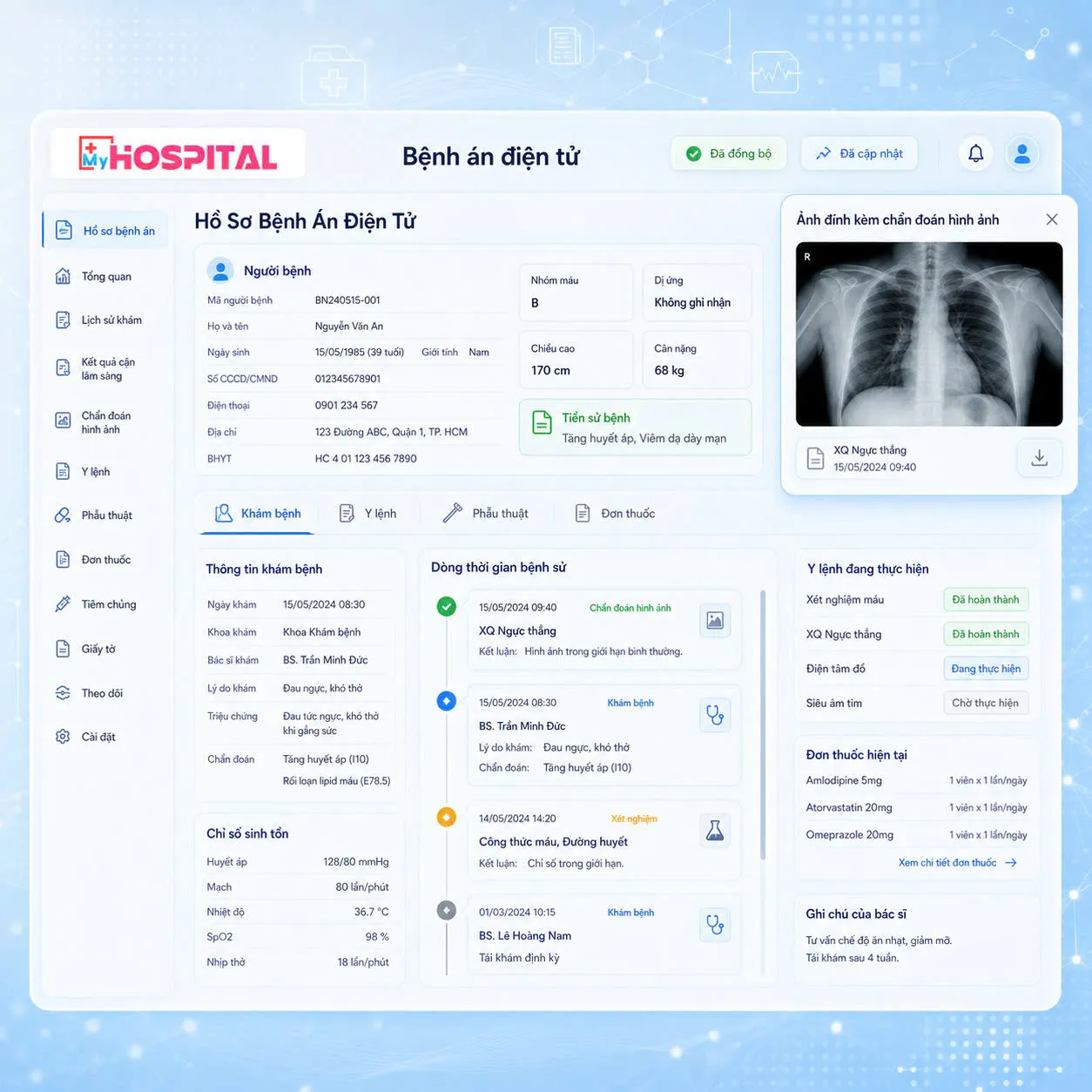 Giao diện HIS MyHospital quản lý sổ khám bệnh điện tử