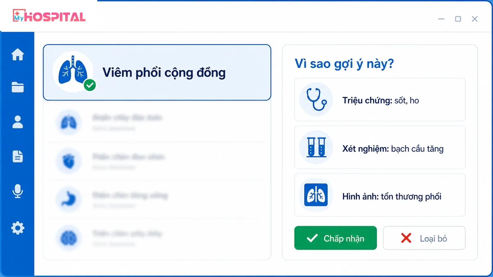 Giao diện EMR hiển thị lý do AI gợi ý chẩn đoán