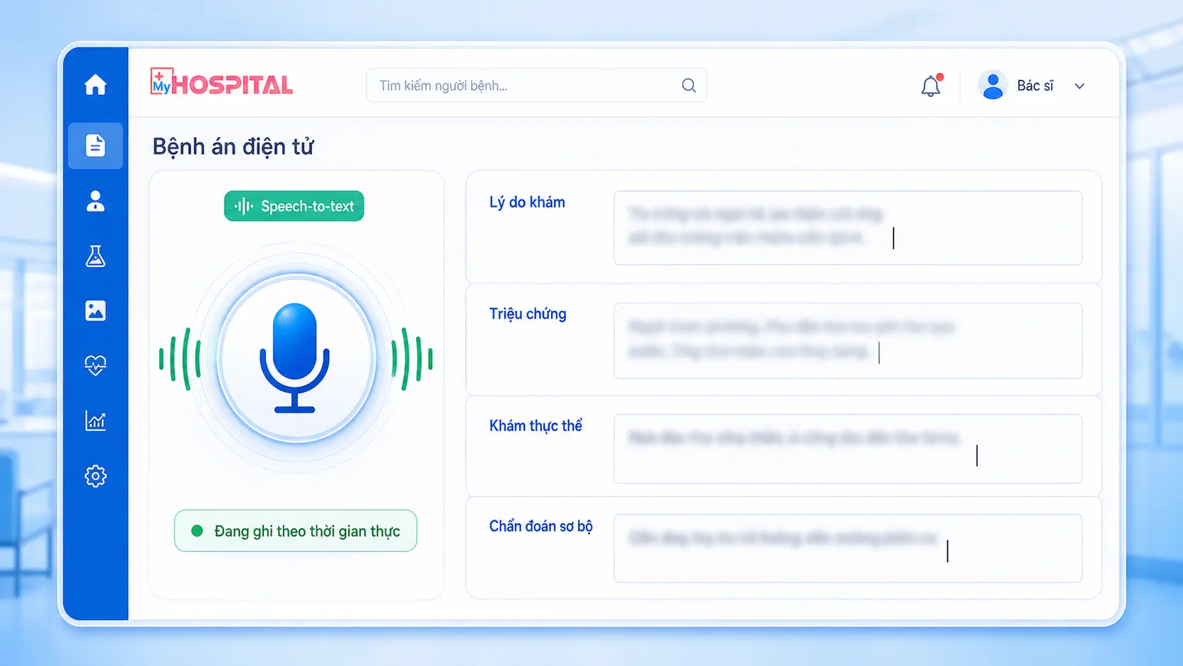 Giao diện bệnh án điện tử tự ghi nội dung bằng speech-to-text