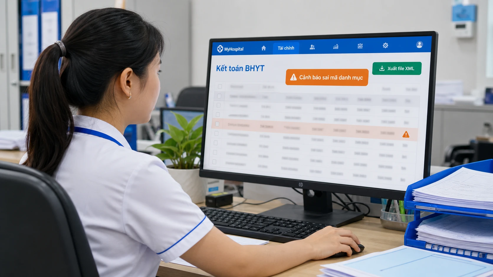 Màn hình HIS cảnh báo sai mã và xuất XML giám định BHYT