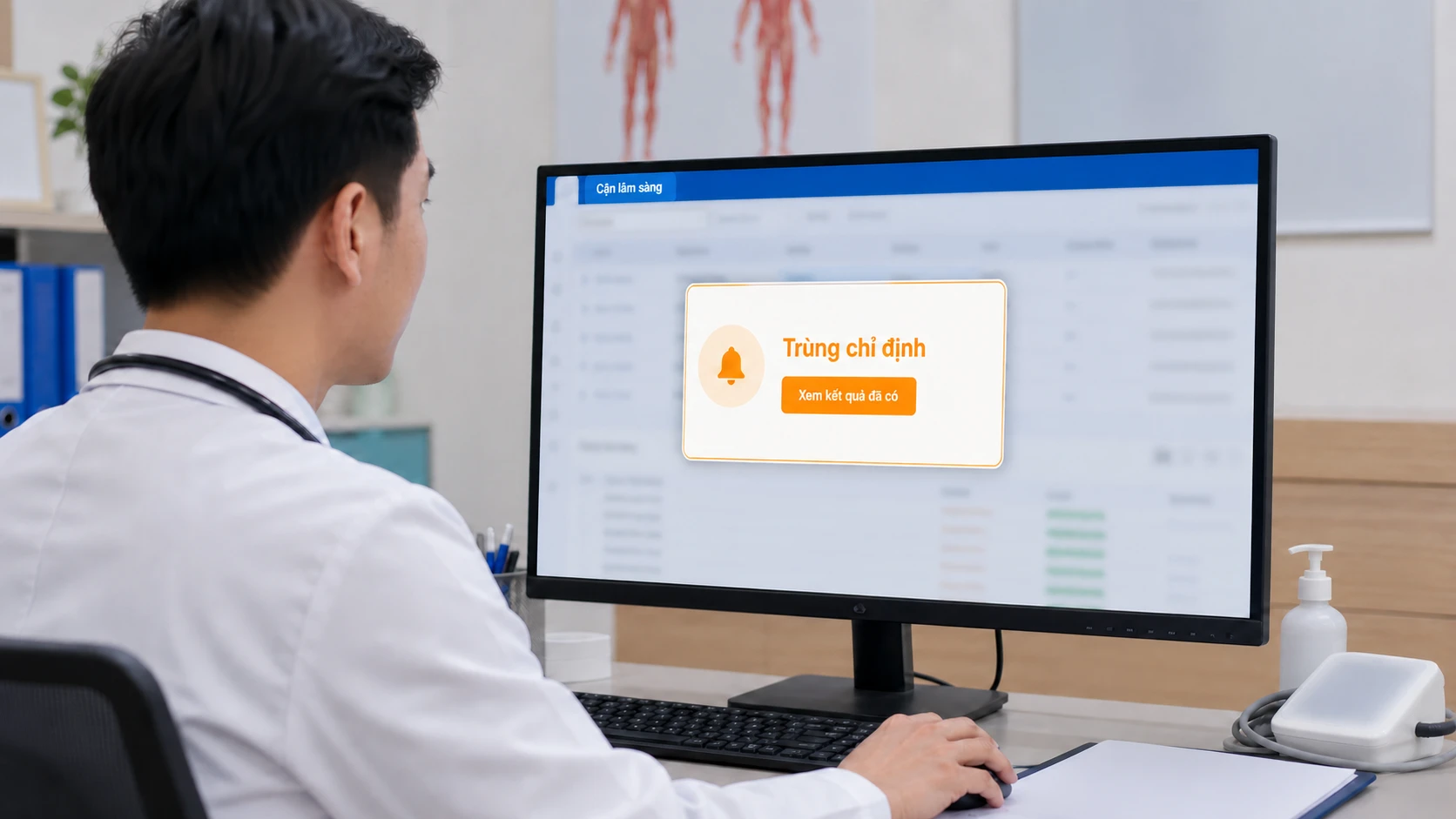 Màn hình HIS cảnh báo trùng chỉ định cận lâm sàng