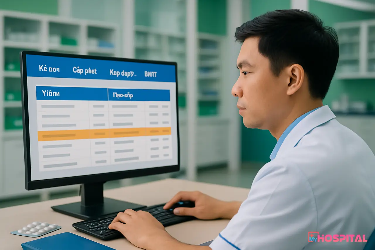 Màn hình HIS đối chiếu y lệnh và thực cấp thuốc BHYT theo hàm lượng