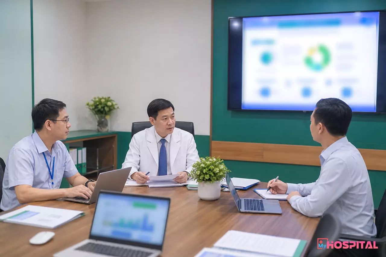 Ban giám đốc và phòng công nghệ thông tin họp về bảo mật dữ liệu người bệnh