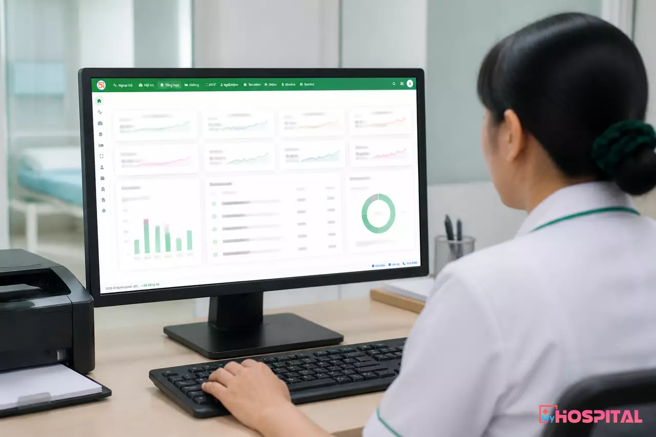 Giám đốc và trưởng phòng kế hoạch tổng hợp họp giao ban về số liệu lượt khám theo khu vực