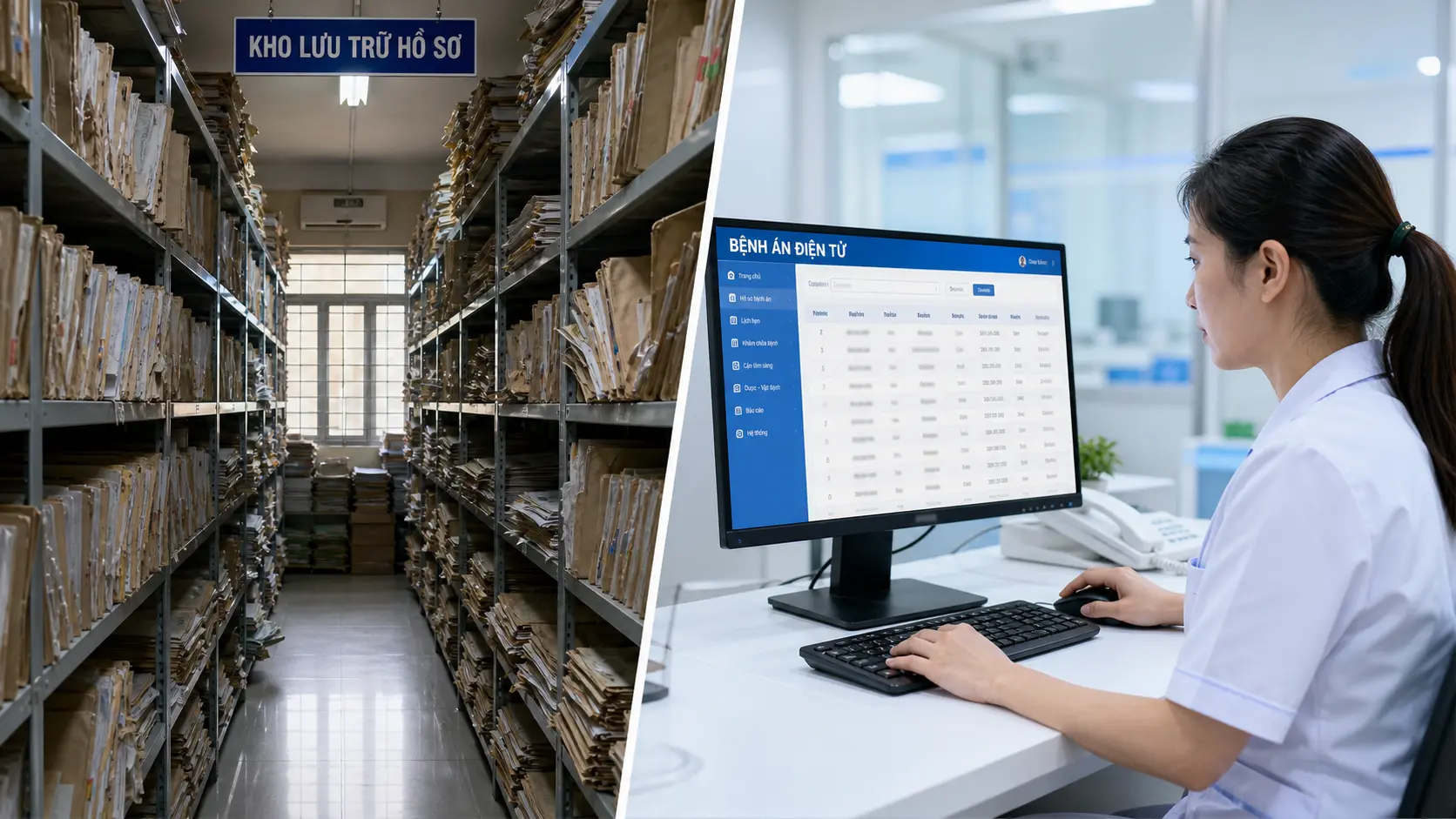 Kho bệnh án giấy đối chiếu màn hình tra cứu điện tử