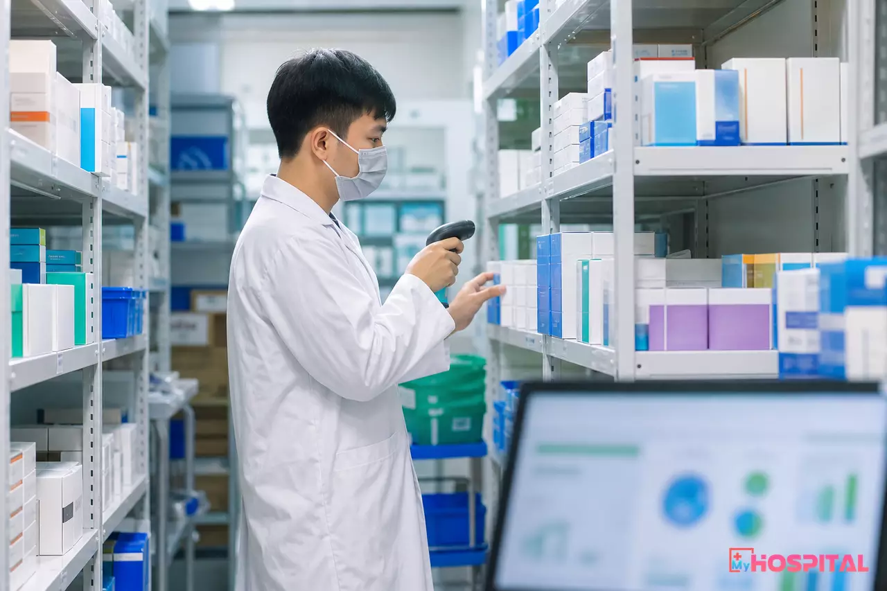 Kiểm kê kho dược bệnh viện bằng máy quét mã vạch để đối chiếu tồn kho