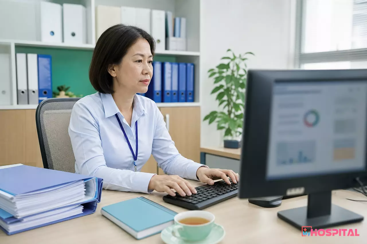Kế toán viện phí kiểm tra file XML BHYT trên máy tính trước khi gửi lên Cổng giám định