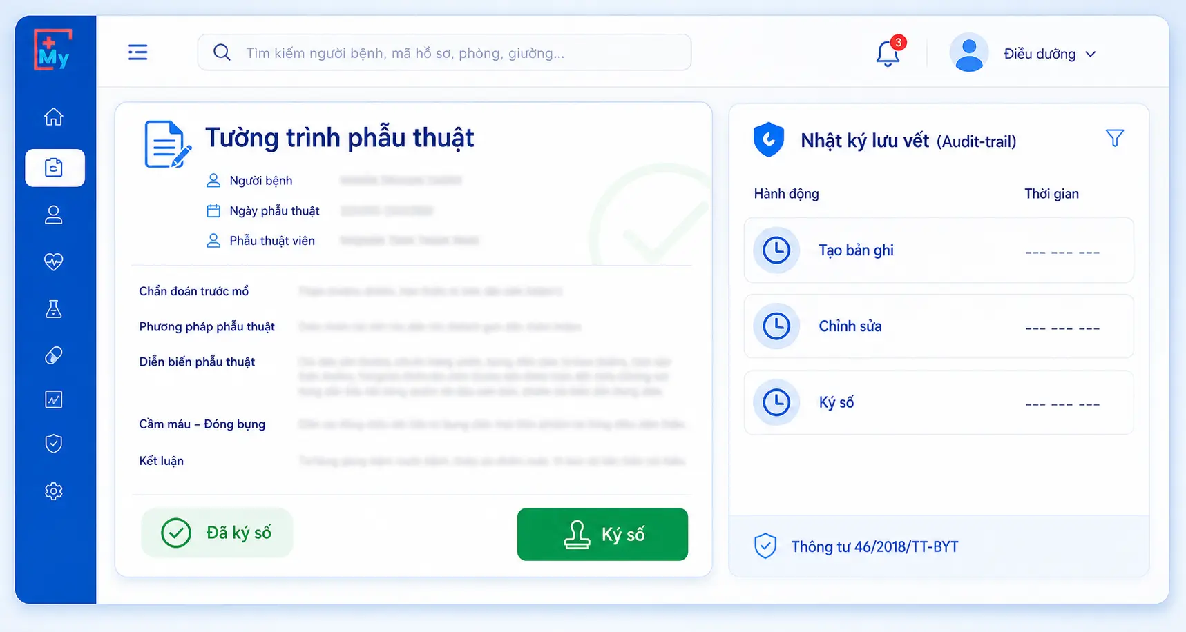 Ký số và lưu vết tường trình phẫu thuật trong bệnh án điện tử