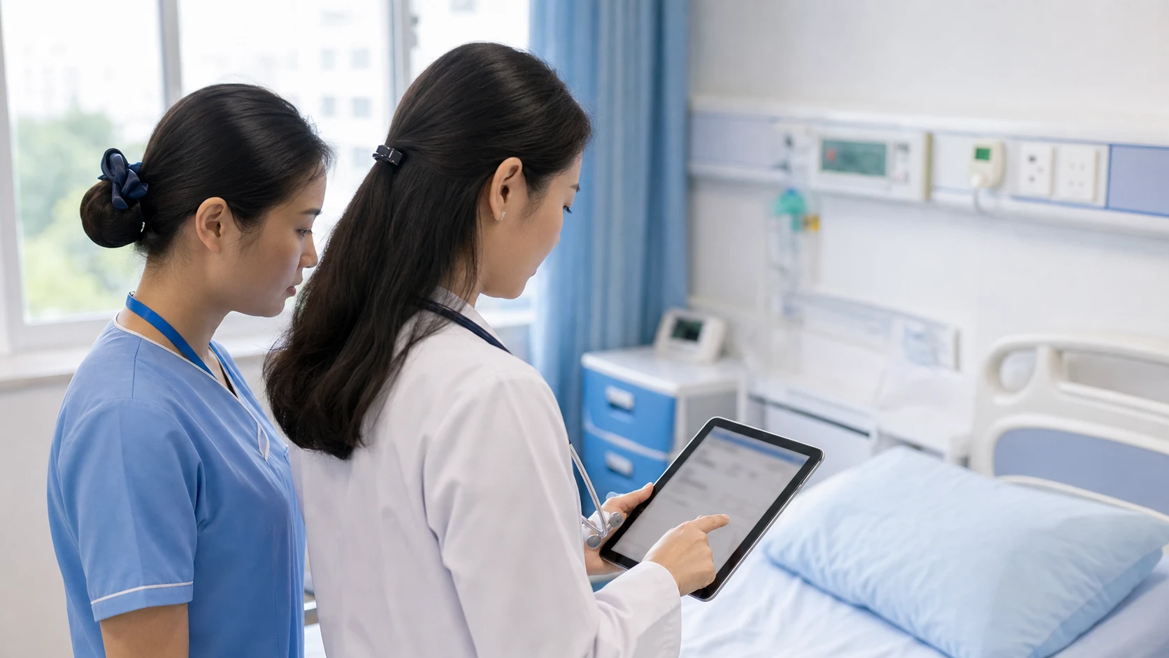 Bác sĩ ký số y lệnh điện tử trên tablet tại giường
