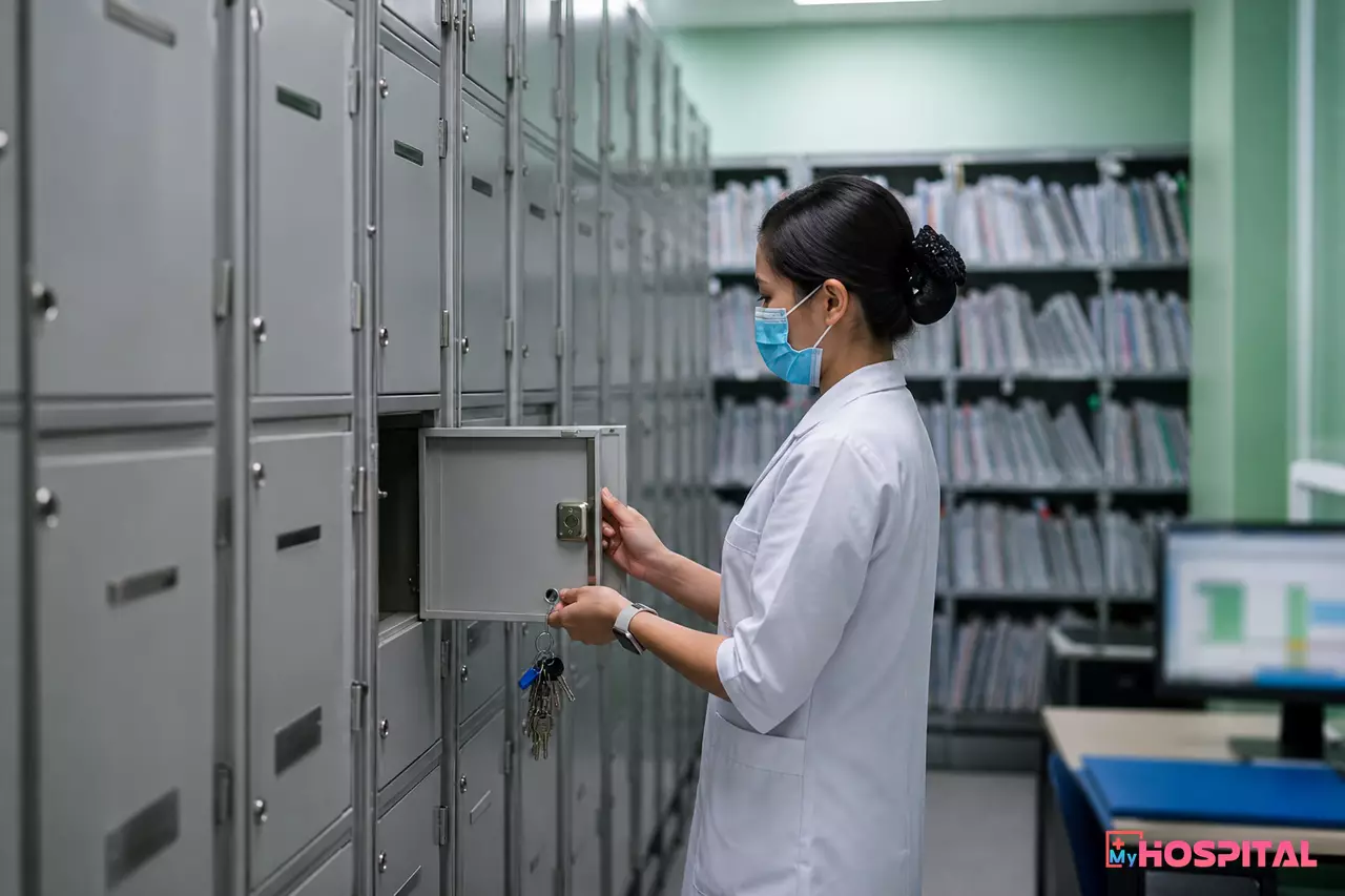 Tủ hồ sơ bệnh án được khóa cẩn thận tại phòng lưu trữ bệnh viện