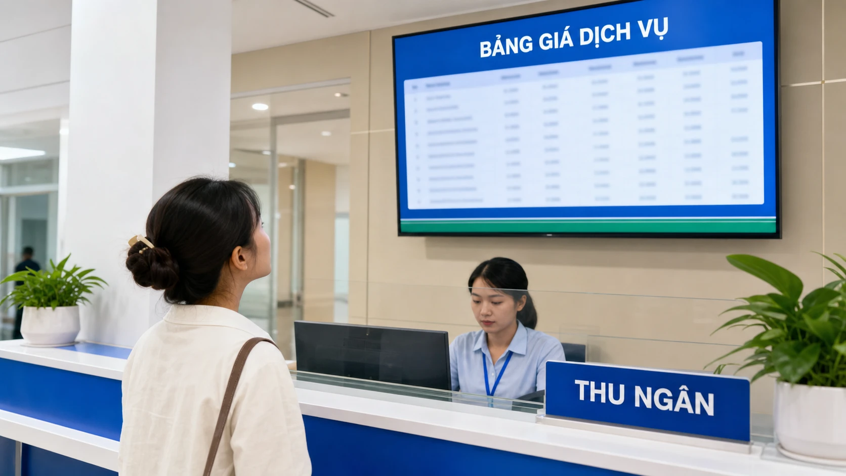 Niêm yết giá dịch vụ trên màn hình điện tử tại quầy thu ngân