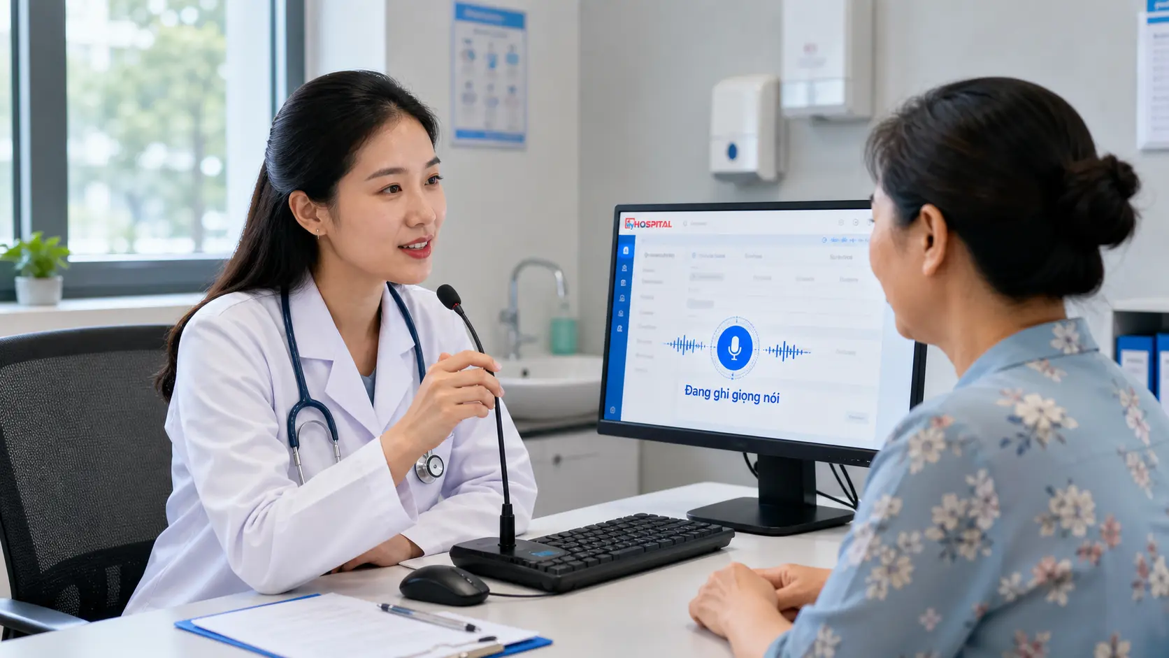 Giao diện MyHospital nhập bệnh án bằng giọng nói khi hỏi bệnh