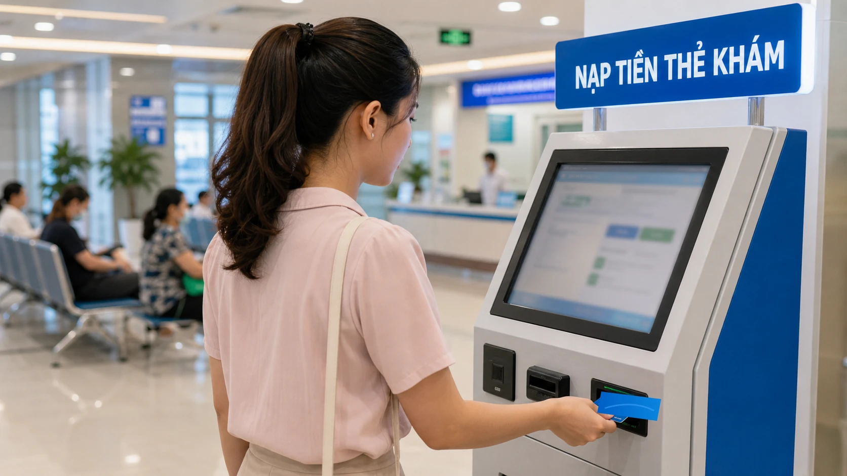 Người bệnh nạp tiền thẻ khám bệnh trả trước tại kiosk